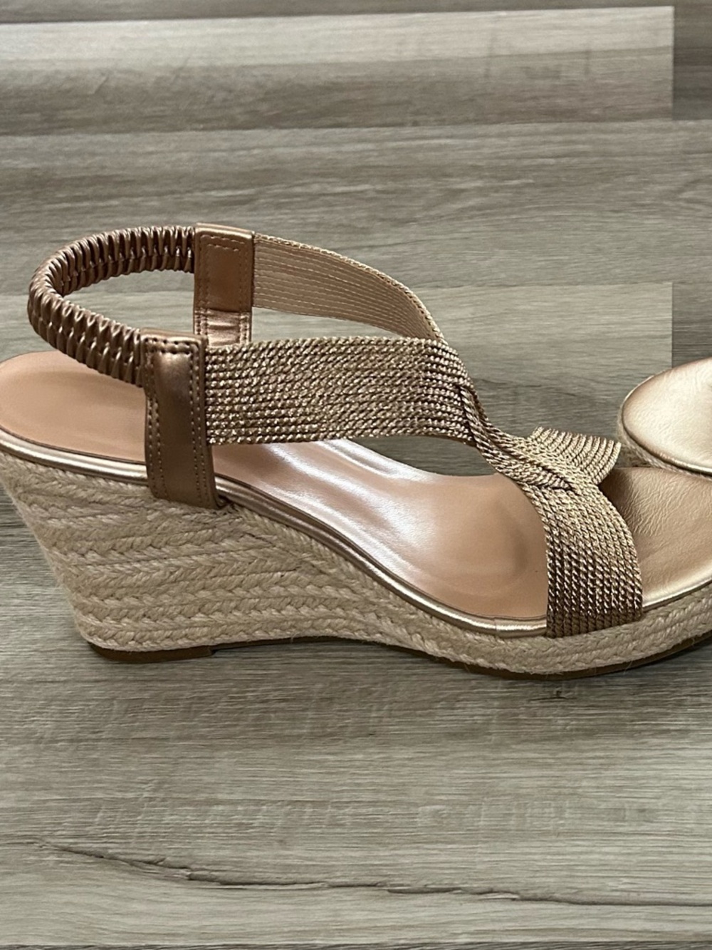Women’s Metallic Rose Gold Wedge Sandals - Picture 3 of 6